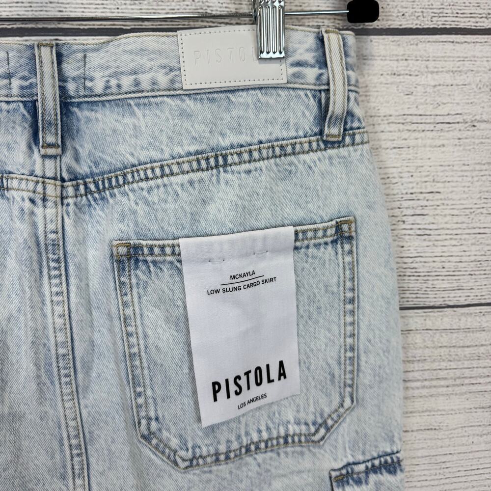 Pistola Women's Light Wash Mckayla Low Slung Cargo Jean Skirt Size 28 - Picture 6 of 8